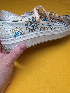 Like New! Karma Of Charme Naïf Hand Painted Leather Sneakers Metallic Gold EU 36